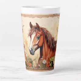 Schattige bruin paard en wilde bloemen latte mok