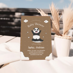 Schattige bruin Panda Baby shower – Bewerkbaar Bab Kaart