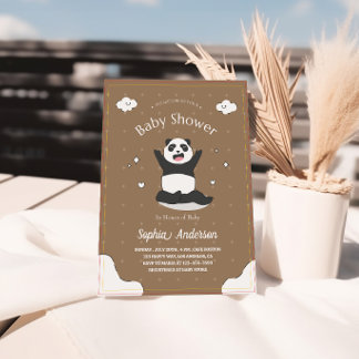 Schattige bruin Panda Baby shower – Bewerkbaar Bab Kaart