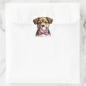 Schattige Bruin Puppy Roze Bow Stropdas Blowing Bu Vierkante Sticker (Tas)