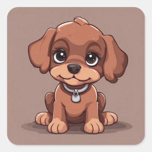 Schattige bruin puppy vierkante sticker (Voorkant)