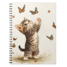 SCHATTIGE BRUIN TABBY KITTEN MET VLINDERS NOTITIEBOEK
