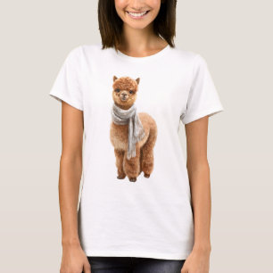 Schattige bruine alpaca met een witte sjaal t-shirt