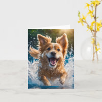 Schattige bruine en witte hond spettert in het wat