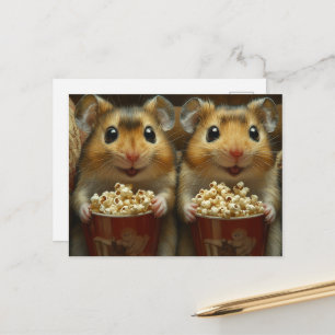 Schattige bruine hamsters met popcorn briefkaart