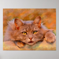 Schattige Bruine Kat Aquarel Olie Schilderij Kunst
