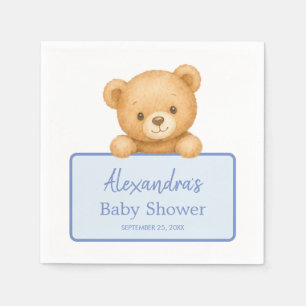 Schattige Bruine Teddibeer Blauwe Baby Shower voor Servet