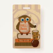 Schattige Bruine Uil Student Hall Pass Badge met N (Voorkant)