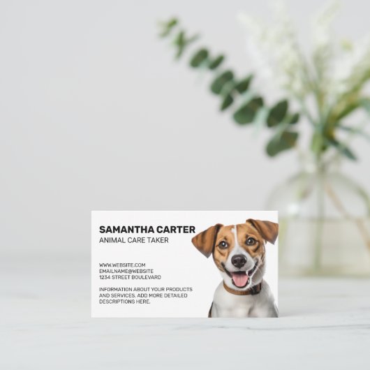 Schattige Bruine Witte Puppy Visitekaartje (Staand voorkant)