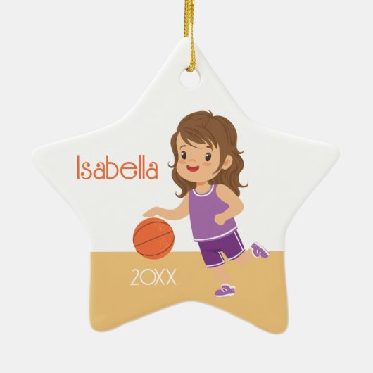 Schattige brunette meisje basketbal keramisch ornament (Achterkant)