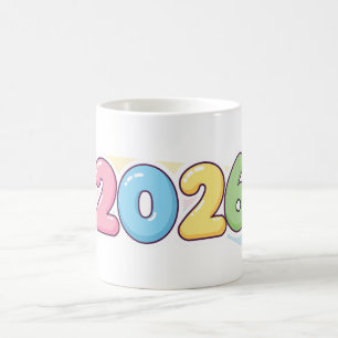 Schattige Bubble 2026 Typografie – Candy Gloss Pas Koffiemok