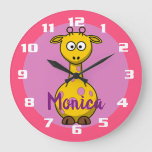 Schattige Bubble gum Roze Giraffe met Monogram Grote Klok