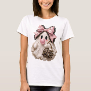 Schattige Bubblegum Geest Halloween Roze Strik T-shirt