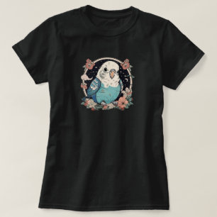 Schattige Budgie in Floral Wreath T-shirt voor dam