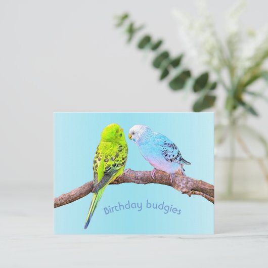 Schattige budgie paar - custom briefkaart (Staand voorkant)