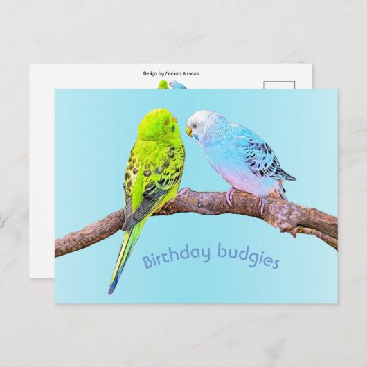 Schattige budgie paar - custom briefkaart (Voorkant / Achterkant)