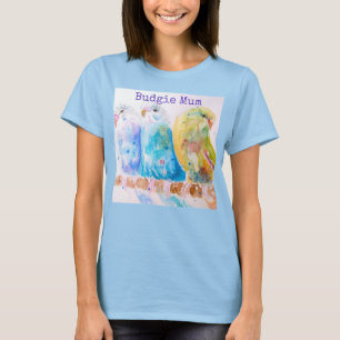 Schattige Budgie Whimsical Waterverf Moeder Moeder T-shirt
