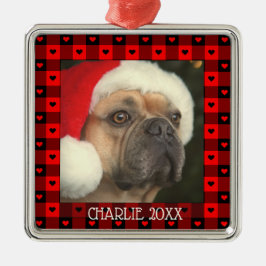 Schattige Buffalo Plaid Hartjes Custom Hond Dier K Metalen Ornament