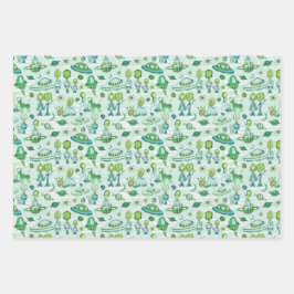 Schattige buitenaards thema inpakpapier vel