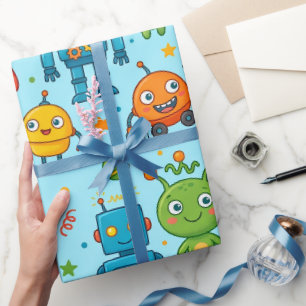 Schattige Buitenaardse Wezens en Robots Ruimte Pat Cadeaupapier