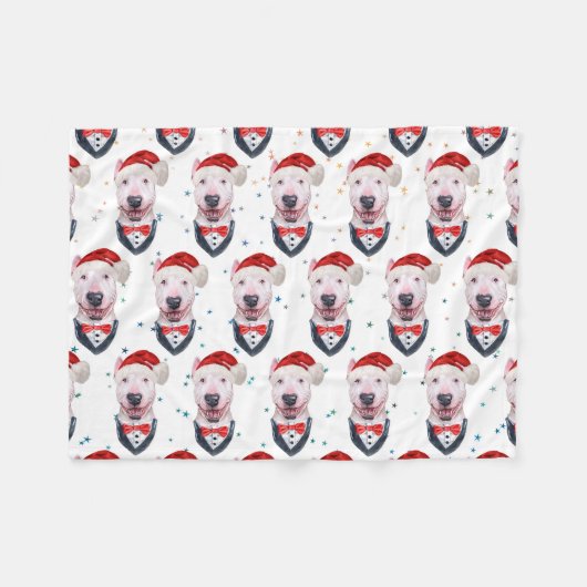 Schattige Bull Terrier Hond Kerst Patroon Fleece Deken (Voorkant (Horizontaal))