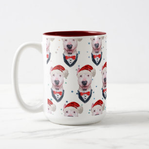 Schattige Bull Terrier Hond Kerst Patroon Tweekleurige Koffiemok