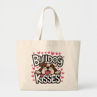 Schattige Bulldog Geschenk Puppy Hond Roze Hart Ku Grote Tote Bag