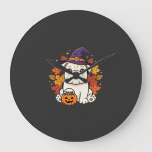 Schattige Bulldog Halloween Pompoen Hond Ontwerp_1 Grote Klok