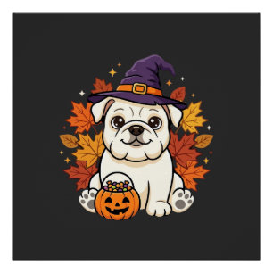 Schattige Bulldog Halloween Pompoen Hond Ontwerp_1 Perfect Poster