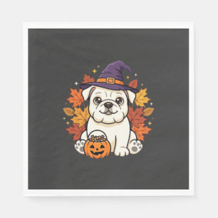 Schattige Bulldog Halloween Pompoen Hond Ontwerp_1 Servet