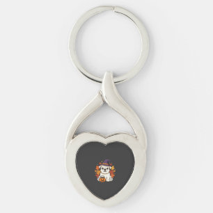 Schattige Bulldog Halloween Pompoen Hond Ontwerp_1 Sleutelhanger