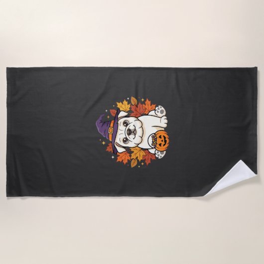 Schattige Bulldog Halloween Pompoen Hond Ontwerp_1 Strandlaken (Voorkant)
