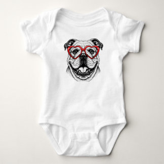 Schattige Bulldog in Rode Hart Bril - Liefde Hond Romper