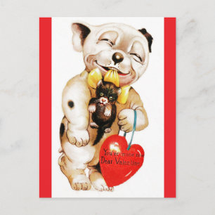 Schattige Bulldog & Kitten Vintage Valentijn Postk Briefkaart