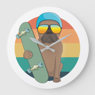 schattige bulldog met skateboard grote klok