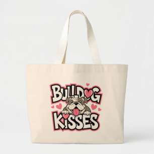 Schattige Bulldog Moeder Puppydiktes Roze Hart Hon Grote Tote Bag