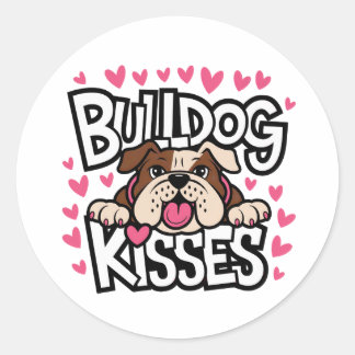 Schattige Bulldog Puppy Hond Liefhebber Roze Hart  Ronde Sticker