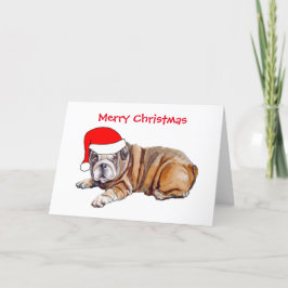 Schattige Bulldog Santa Hoed Kerstmis Feestdagen Kaart