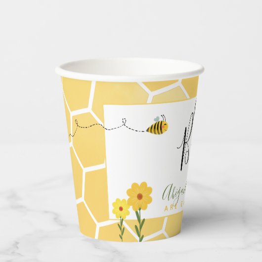 Schattige Bumble Bee Baby shower Oh Babee Papieren Bekers (Voorkant)