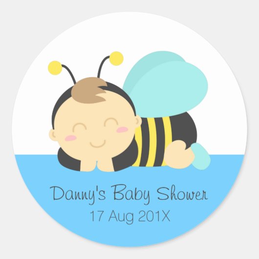Schattige Bumble Bee Boy Baby shower Ronde Sticker (Voorkant)