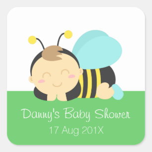 Schattige Bumble Bee Boy Baby shower Vierkante Sticker