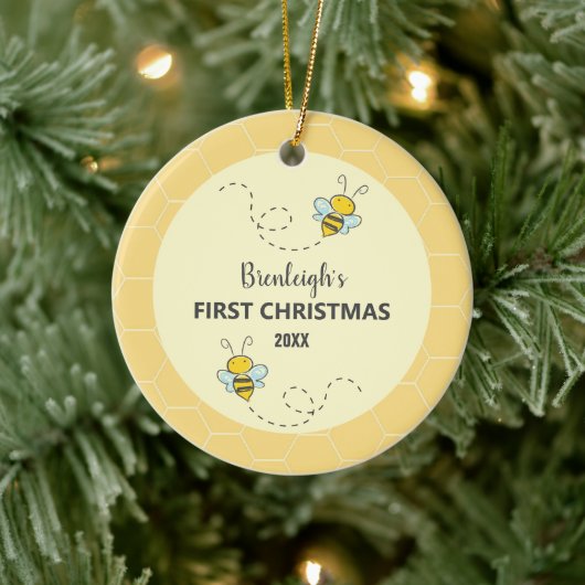 Schattige Bumble Bee Eerste Kerstmis Aangepaste Ke Keramisch Ornament (Boom)