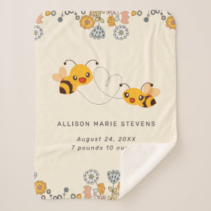 Schattige Bumble Bees & Flowers Baby Geboortestati Sherpa Deken