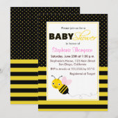 Schattige Bumble Bees Meisje Baby shower Invitatio Kaart (Voorkant / Achterkant)