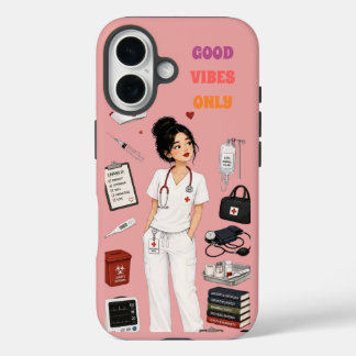 Schattige Bun Bruine Verpleegster Alleen Goede Vib iPhone 16 Hoesje