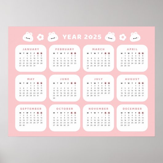 Schattige Bunny 2025 Kalender Poster (Voorkant)