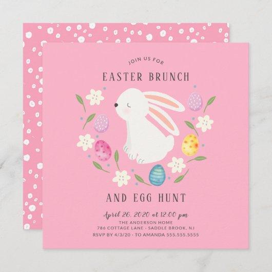 Schattige Bunny Easter Brunch & Egg Hunt Kaart (Voorkant / Achterkant)
