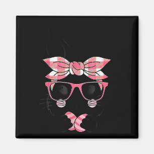 Schattige Bunny Face Pink Plaid Pattern Gles Happy Magneet