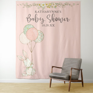 Schattige Bunny Floral Baby shower Achtergrond Wandkleed