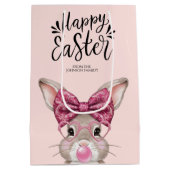 Schattige Bunny 'Happy Easter' Roze Patroon Medium Cadeauzakje (Achterkant)